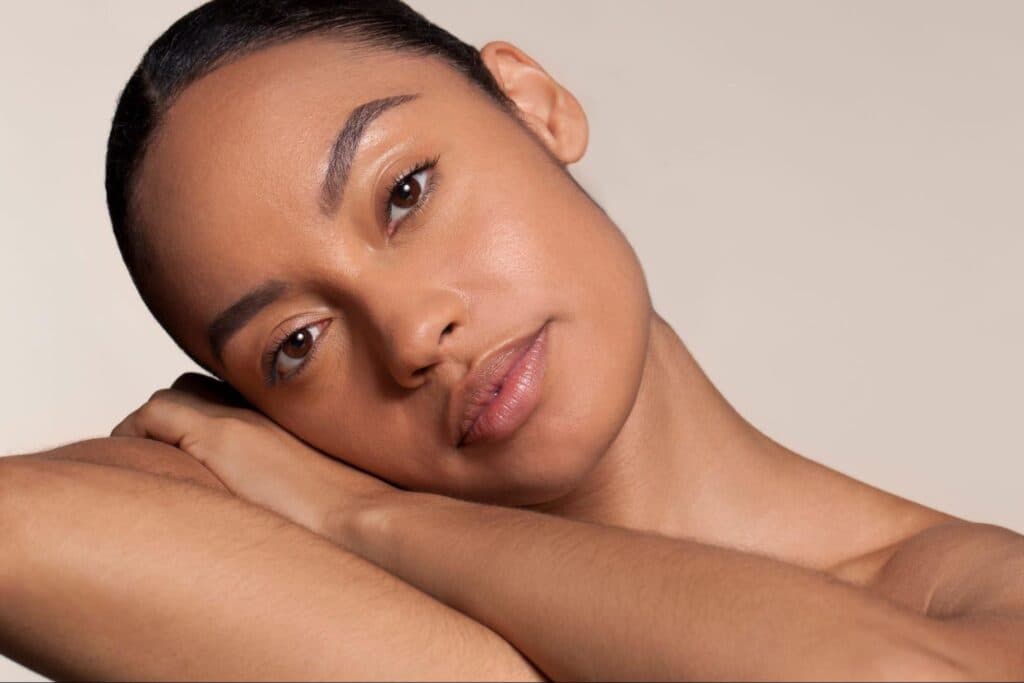 A serene portrait of a med spa client resting after treatment